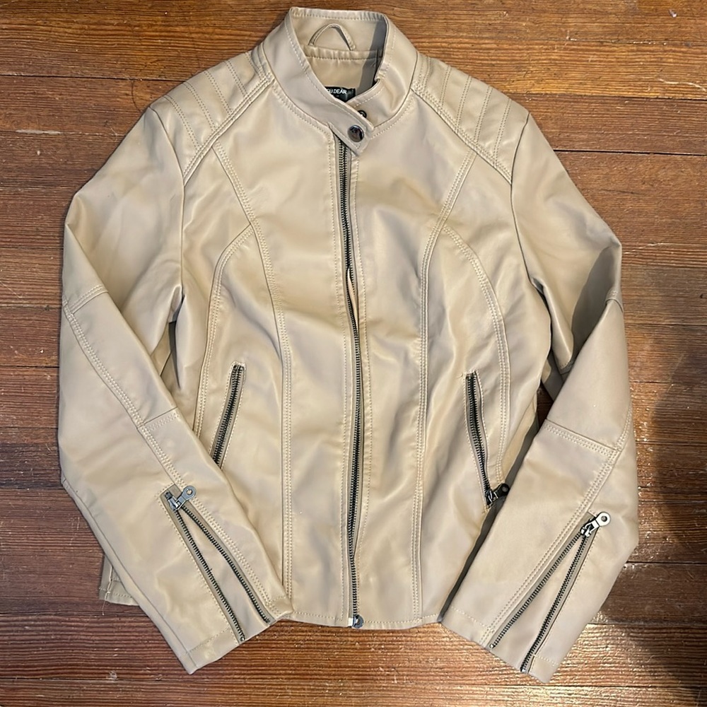 Women's Beige Faux Leather Jacket
